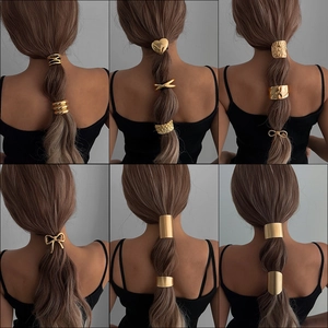 Metal Hair Ties Alloy Geometric Irregular Luxury Ponytail Holders Smooth Hammered Texture Hair Cuffs For Women Girls