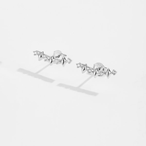 Macro shot of S925 sterling silver studs with zircon inlays on a white background