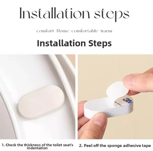 Detailed view of toilet lid lifter with 3M adhesive tape and installation steps