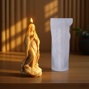 Virgin Mary 3D relief silicone mold for DIY religious candles with natural wax finish