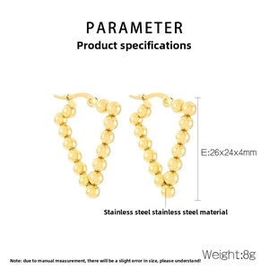 Orecchini a triangolo in acciaio inossidabile dorato con sfere, misura 26x24mm