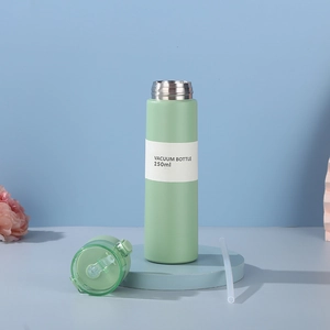 Mint green 250ml mini pocket stainless steel vacuum insulated bottle with straw lid