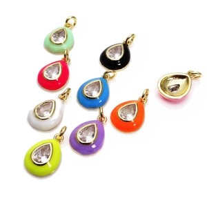 Colorful enamel teardrop charms with zircon inlay for DIY bracelet and necklace jewelry