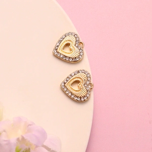 Golden heart-shaped alloy pendant with inlaid crystals for DIY jewelry necklaces