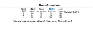 Size chart for off-shoulder mesh maxi dress showing measurements for bust waist and hips