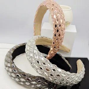 Baroque style wide rhinestone sponge headband set in rose gold, silver, and dark grey