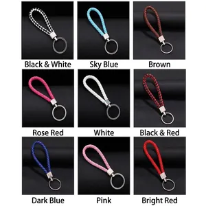 Collezione di portachiavi in pelle intrecciata in nove colori con anello in zinco