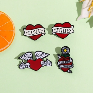 Vintage Heart Enamel Brooch Alloy Wings Love True Ribbon Badge Pins For Women Men Backpack Clothing Decor Jewelry Gift