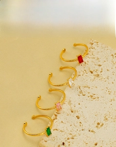 Détails de bagues ajustables en or 18 carats avec pierres en zircon de couleurs variées