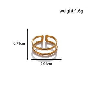 Adjustable golden hollow bamboo style double layer ring in stainless steel for women