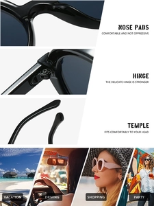 Detail view of smooth nose pads, sturdy hinges and temples for round sunglasses