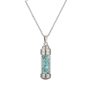 Silver stainless steel perfume bottle pendant necklace filled with turquoise stones