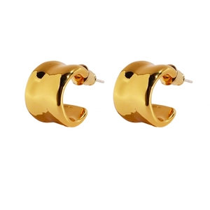 Minimalist gold-plated irregular C-shaped wide hoop earrings with a mirror finish