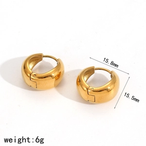 Polished gold stainless steel hoop earrings for women, dimensions 15.8mm by 15.5mm