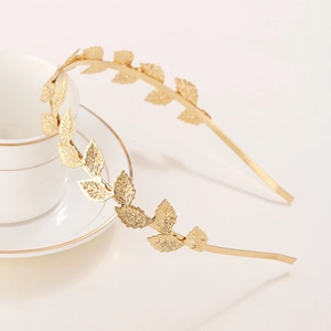Elegant gold baroque laurel leaf metal headband for wedding and bridesmaid hair accessory
