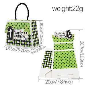 Halloween gift box dimensions 13.5x10.8x6cm with Happy Halloween text and paper flat view