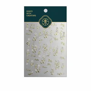Gold foil leaf and flower nail art stickers M1013 for spring manicure designs