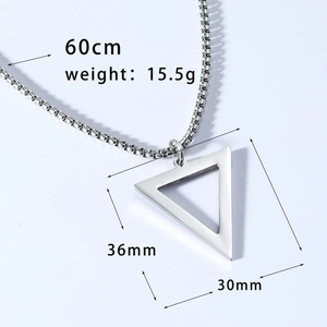 Detailed size chart of silver triangle pendant necklace with 60cm chain dimensions