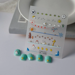 Adesivi Unghie 5D Rilievo Animali Cartoni Animati Pecora Pollo Squalo Manicure DIY Autoadesivi Impermeabili Decorazione Carina