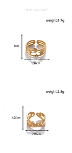 Detailed size chart for gold celestial and chain rings showing dimensions and weight