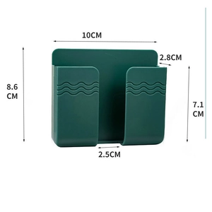 Wall-mounted green remote control storage box with dimensions of 10cm x 8.6cm