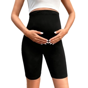 Maternity high-waisted black cycling shorts with supportive belly band for pregnancy