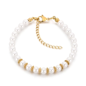 Bracelet en perles de style français avec perles en acier inoxydable doré et fermoir