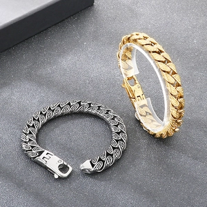 Bracelet gourmette ciselé en acier inoxydable 316L avec gravure de vigne rétro