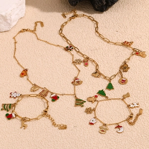 Parure de bijoux de Noël en acier inoxydable plaqué or 18K avec pendentifs en émail