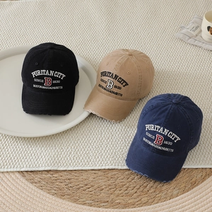 Distressed kids baseball caps with Boston embroidery in black, khaki and navy blue