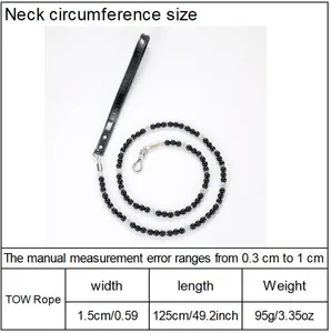 Detailed size chart showing pet collar leash width and length measurements for dogs