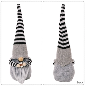 Detailed front and back views of a Nordic Christmas coffee gnome with striped hat