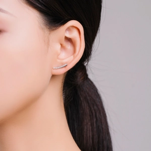 Elegant 925 sterling silver curved ear studs with shimmering pavé diamond setting for women