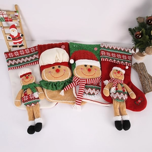 Christmas gingerbread man stockings and plush dolls set for festive tree holiday decoration