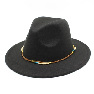 Cappello Fedora A Tesa Larga Misto Cotone Poliestere Imitazione Lana Fascia Di Perline Etniche Stile Jazz Retrò Uomo Donna