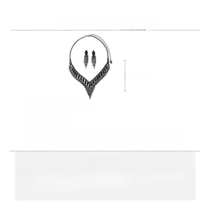 Detail of dark style V-shaped rhinestone fringe necklace and earrings set dimensions