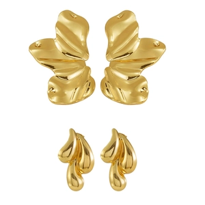 18K gold plated stainless steel irregular wave earrings and droplet studs set for women