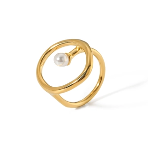 Elegant 18k gold plated stainless steel ring featuring a white pearl in an open design