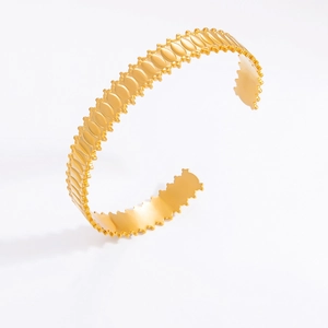 Minimalist 18k gold plated stainless steel open bangle with Roman design textures