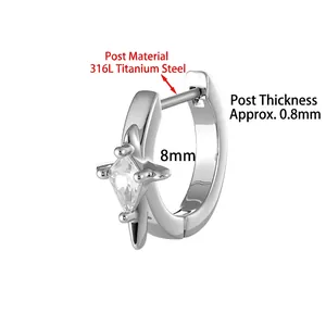 Polished 316L surgical steel hoop earring with micro-pave star cubic zirconia stone