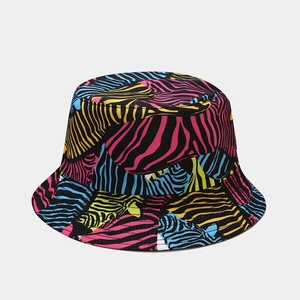 American retro double-sided bucket hat with colorful zebra print for sun protection