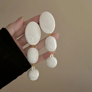 Oval Geometric White Acrylic Drop Earrings With 925 Sterling Silver Earring Post Niche Unique Long Dangle Jewelry Women