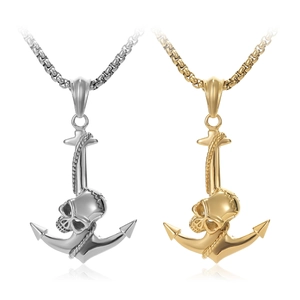 Schädel Anker Anhänger Halskette Titanstahl Gotisch Pirat Haken Vintage Punk Stil Schmuck Für Männer