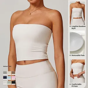 Soutien-gorge de sport bustier long beige avec coussinets amovibles et coloris