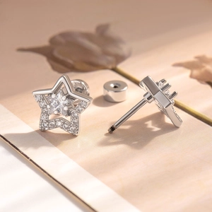 Star-shaped titanium steel stud earrings with hollow design and screw back fastening