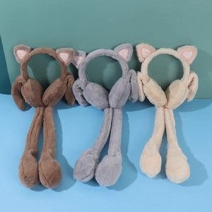 Plush animal ear muffs with sequins and moving ears in brown, grey and beige