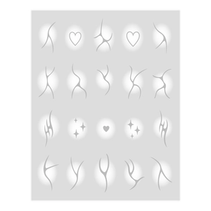 Detail of silver heart and star nail stickers with embossed tribal relief textures