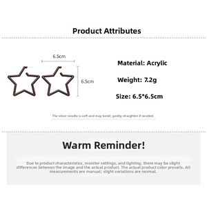 Detailed size parameters for large acrylic star stud earrings with silver needles