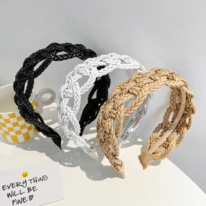 Braided leather headbands in black, white, and beige with stylish twisted PU material design