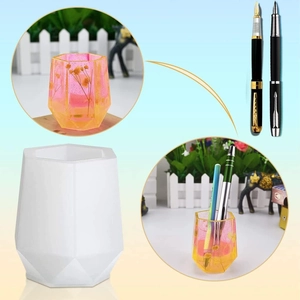 Hexagonal silicone mold for DIY resin candle jars and pencil holders with floral designs
